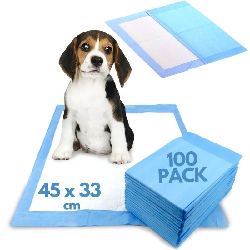 100 Pack Small Puppy Pads (45x33cm) - Highly Absorbent, Leakproof Dog Training Pads with Odor-Locking & Anti-Slip Technology, 6-Layered Disposable Pee Mats for Effective Puppy Training