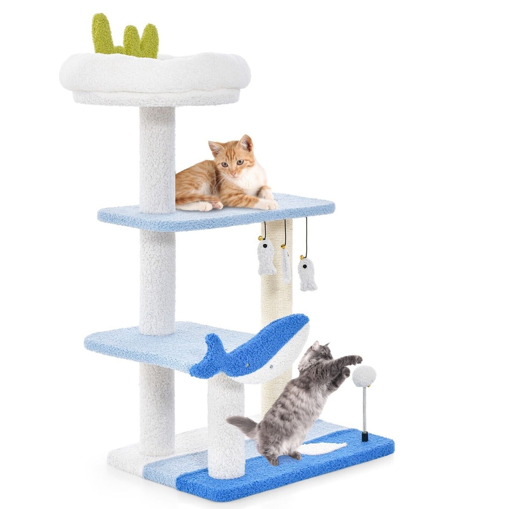 [DAPV10120BL] DORTALA Ocean-themed Cat Tree 3-level Cat Tower Activity Center Sisal Scratching Posts