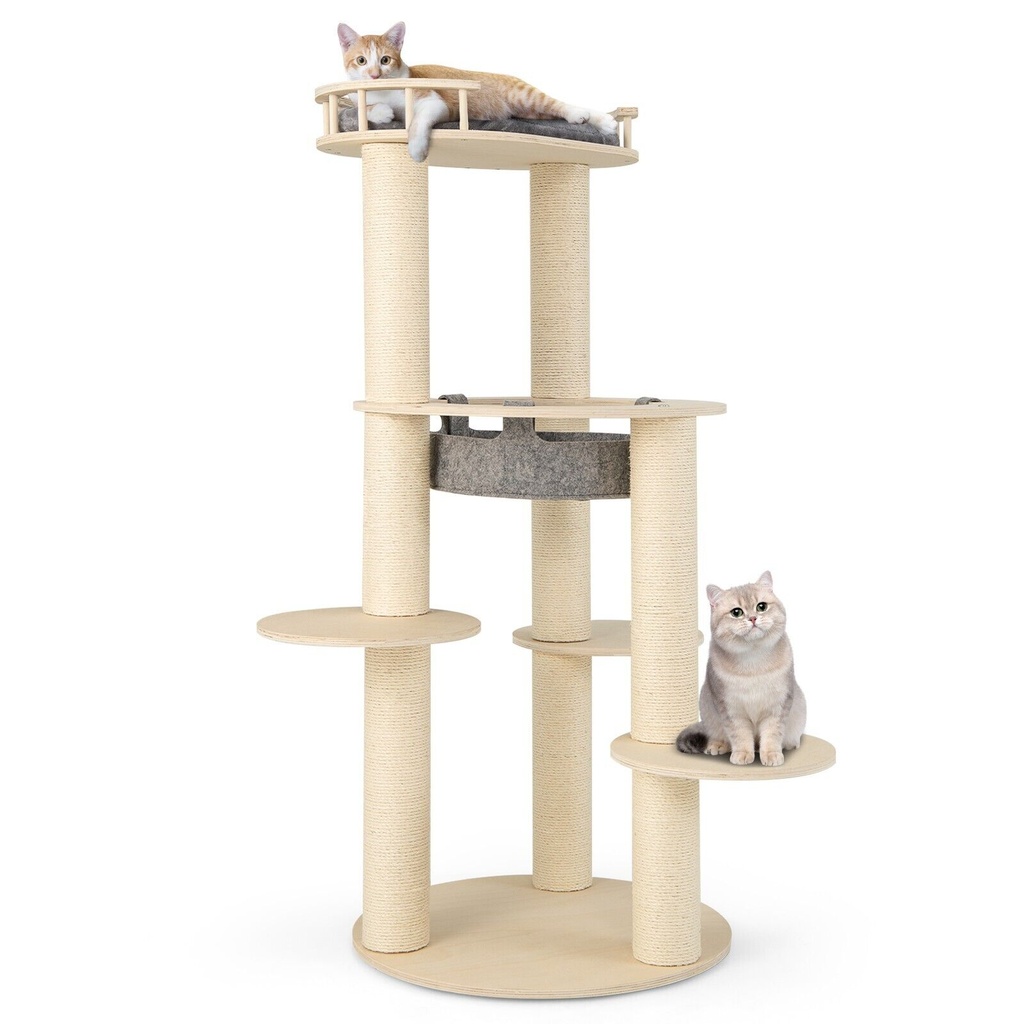 [DAPV10171GR2] DORTALA 150CM Multi-Level Cat Tree Wooden Cat Tower Large Pet Play House