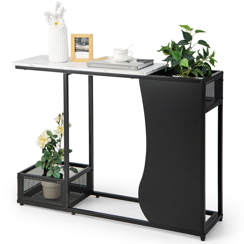 [DATJV10992BK] DORTALA 110cm Console Table w/ Plant Position 2 Storage Cube Marble Top
